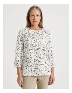 Button Shoulder Tunic With Side insert Panels in Ivory Floral Print