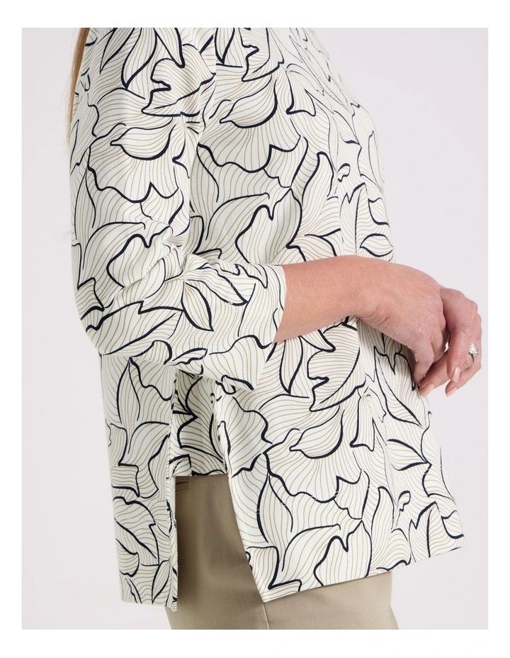 Button Shoulder Tunic With Side insert Panels in Ivory Floral Print image 2