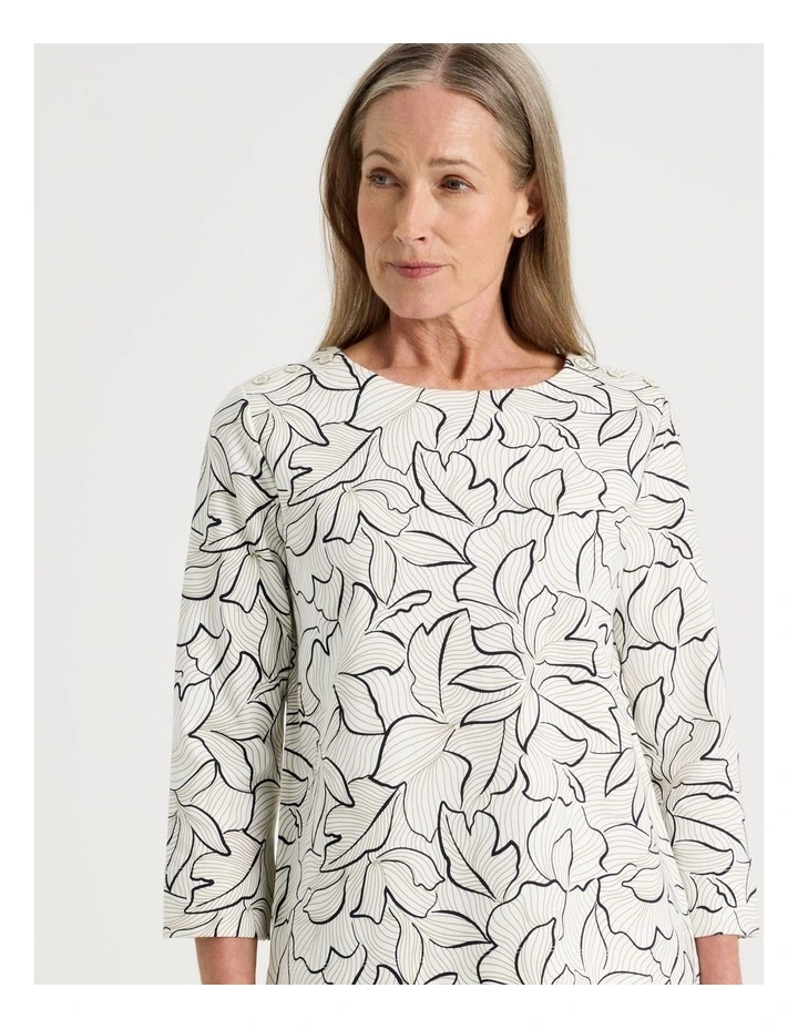Button Shoulder Tunic With Side insert Panels in Ivory Floral Print image 4