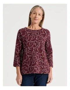 Button Shoulder Tunic With Side insert Panels in Burgundy Floral Print