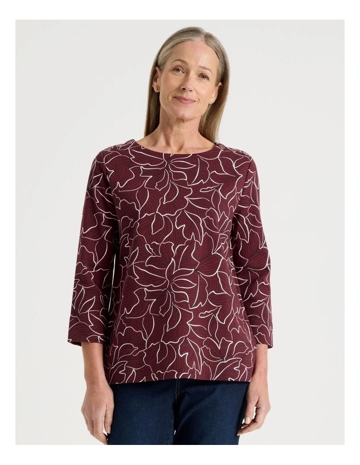 Button Shoulder Tunic With Side insert Panels in Burgundy Floral Print image 1