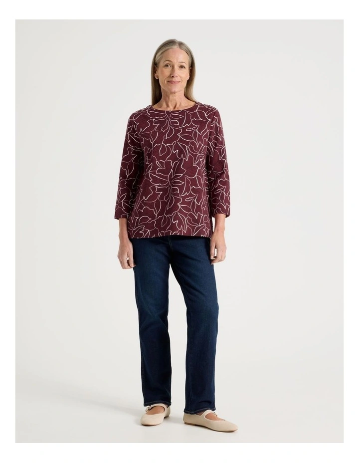 Button Shoulder Tunic With Side insert Panels in Burgundy Floral Print image 2