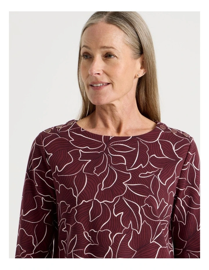 Button Shoulder Tunic With Side insert Panels in Burgundy Floral Print image 3