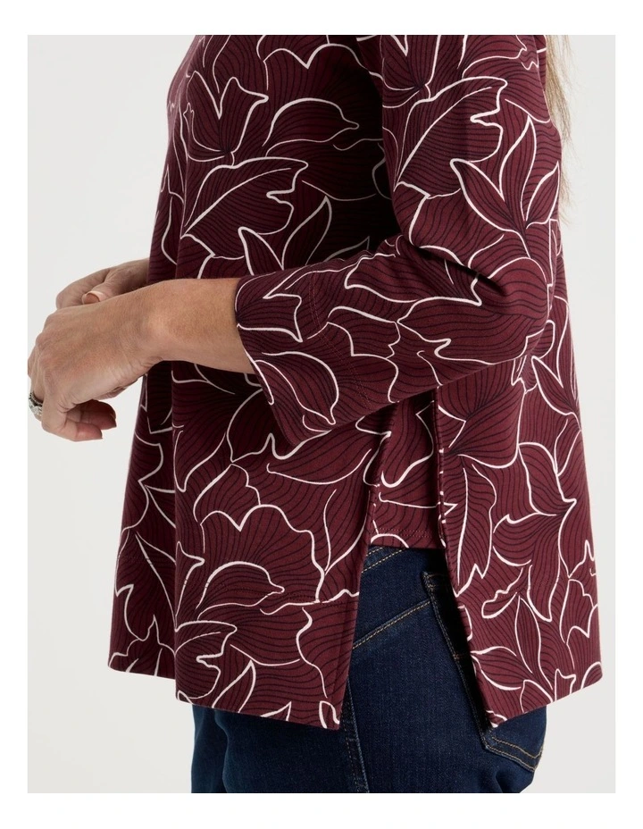 Button Shoulder Tunic With Side insert Panels in Burgundy Floral Print image 4