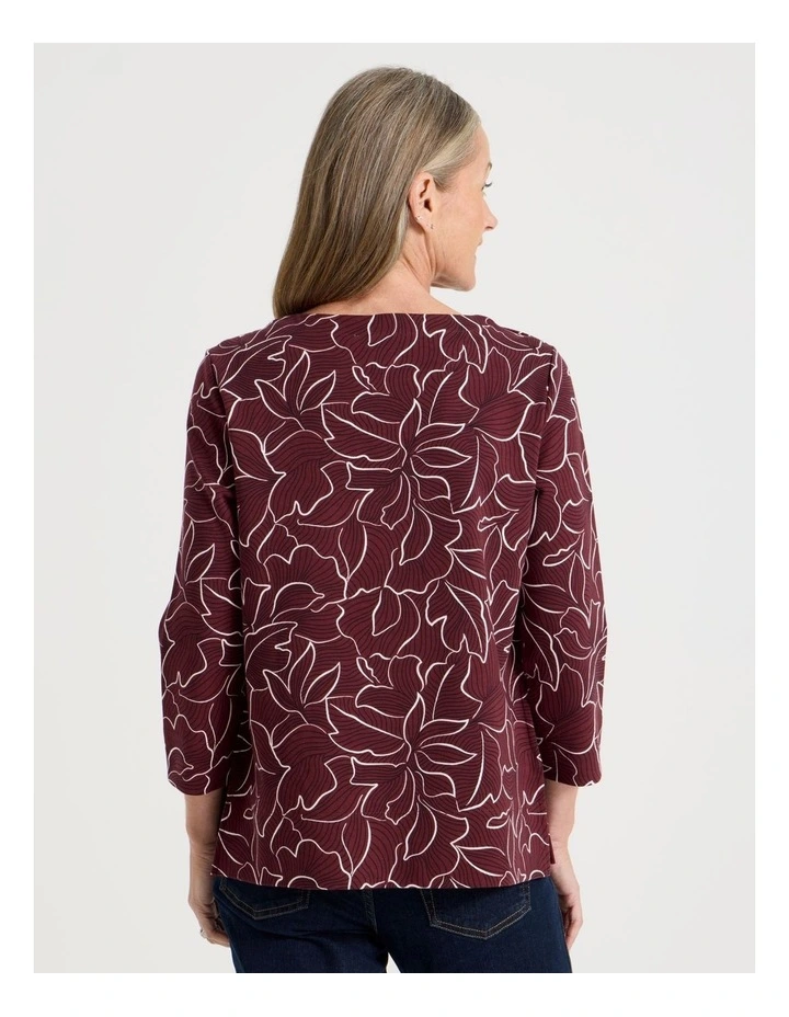 Button Shoulder Tunic With Side insert Panels in Burgundy Floral Print image 5
