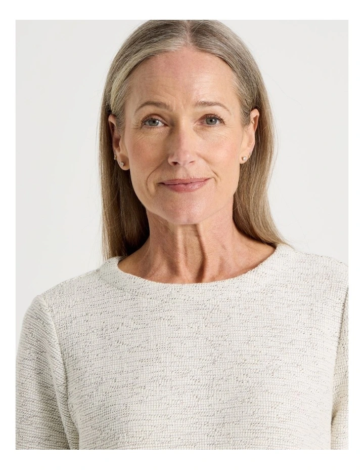 /4 Sleeve Textured Tee With Button Neck in Ivory Speckle image 3