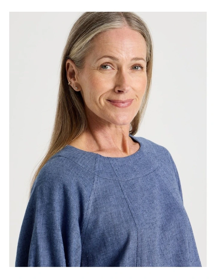 Elbow Length Pleat Sleeve Spliced Top in Blues image 4