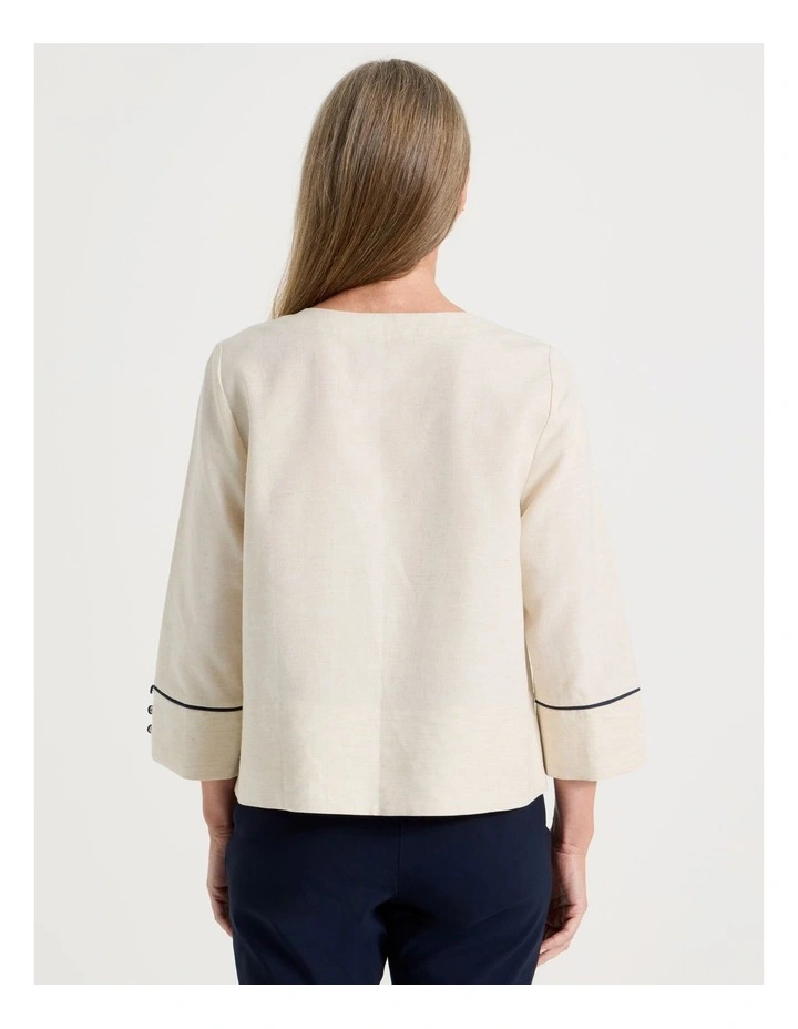 Spliced 3/4 Sleeve Top With Contrast Piping in Oatmeal image 5