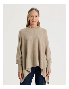 Crew Neck Poncho in Latte