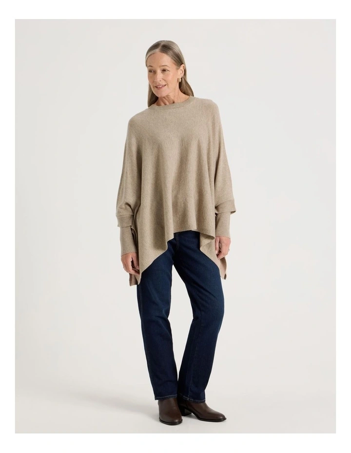 Crew Neck Poncho in Latte image 2