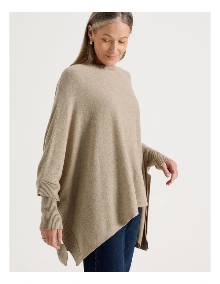 Crew Neck Poncho in Latte image 3