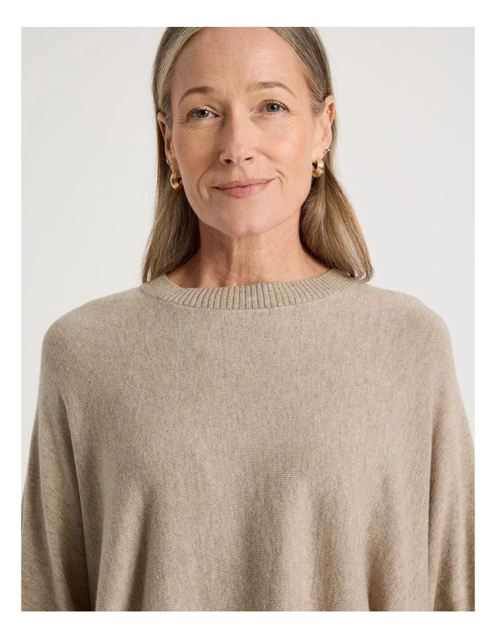 Crew Neck Poncho in Latte image 4