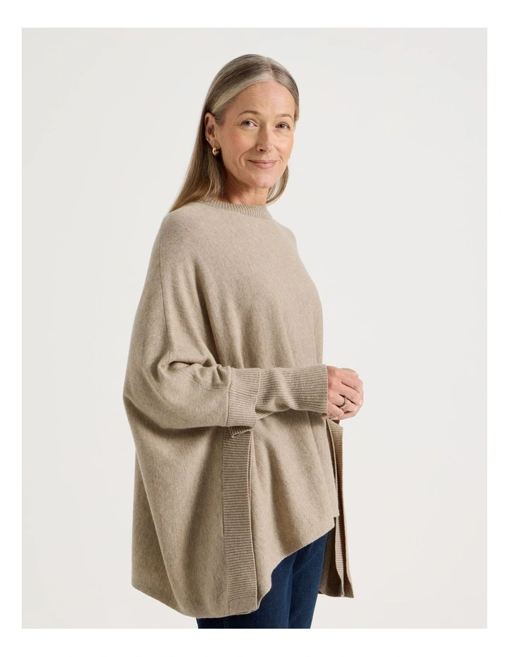 Crew Neck Poncho in Latte image 5