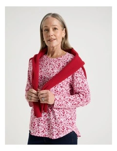 Long Sleeve Wardrobe Staple Tee in Pinks Ditsy Floral Print