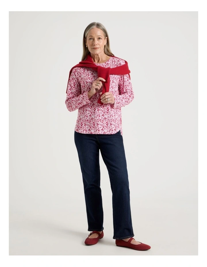 Long Sleeve Wardrobe Staple Tee in Pinks Ditsy Floral Print image 2
