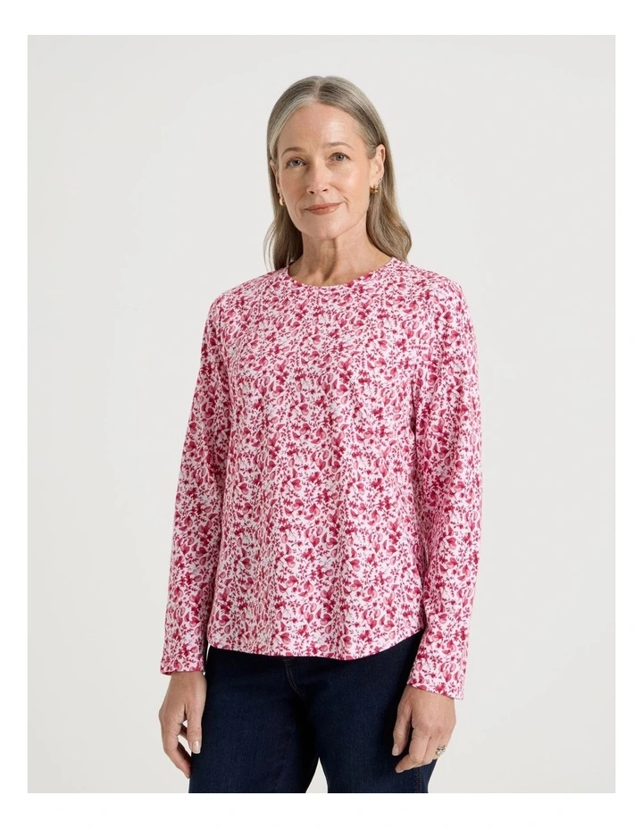 Long Sleeve Wardrobe Staple Tee in Pinks Ditsy Floral Print image 3