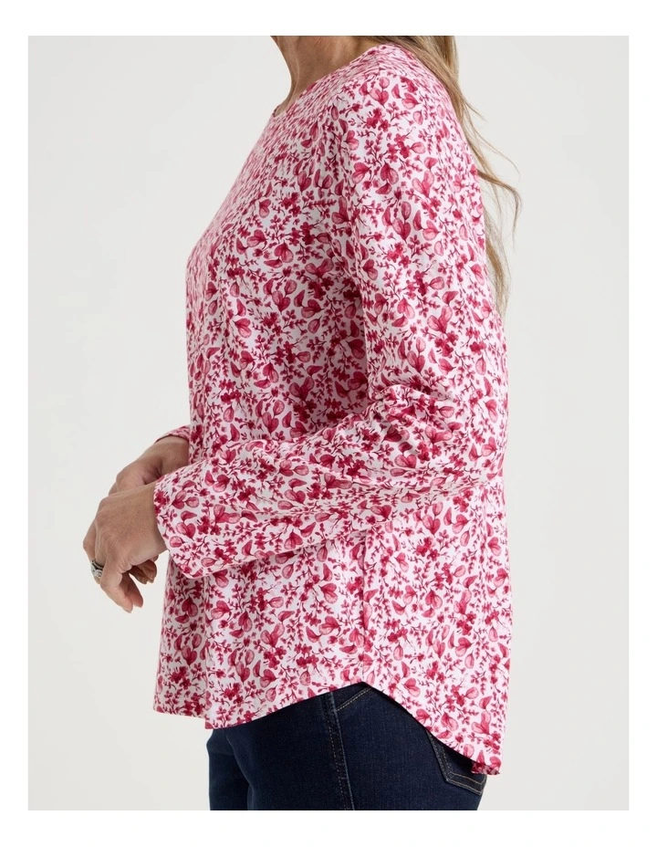 Long Sleeve Wardrobe Staple Tee in Pinks Ditsy Floral Print image 5