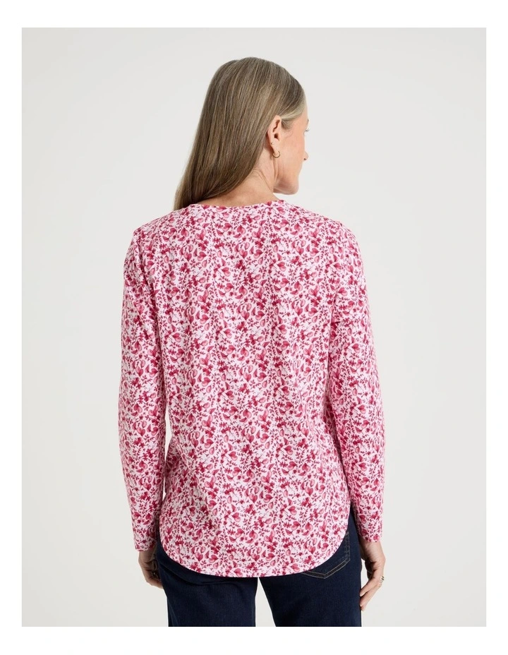 Long Sleeve Wardrobe Staple Tee in Pinks Ditsy Floral Print image 6