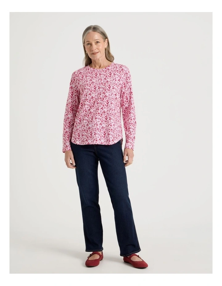 Long Sleeve Wardrobe Staple Tee in Pinks Ditsy Floral Print image 7