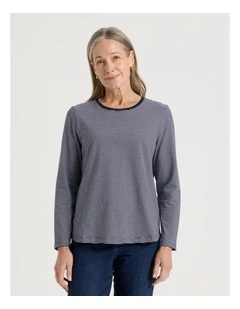 Long Sleeve Wardrobe Staple Tee in Navy and Ivory Stripe