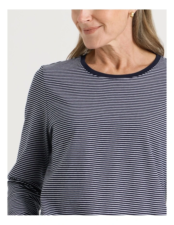 Long Sleeve Wardrobe Staple Tee in Navy and Ivory Stripe image 7