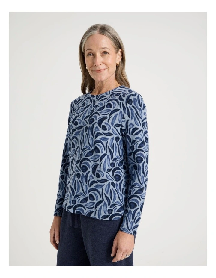 Long Sleeve Soft Touch Tee With Crew Neck in Blue Buds Print image 1