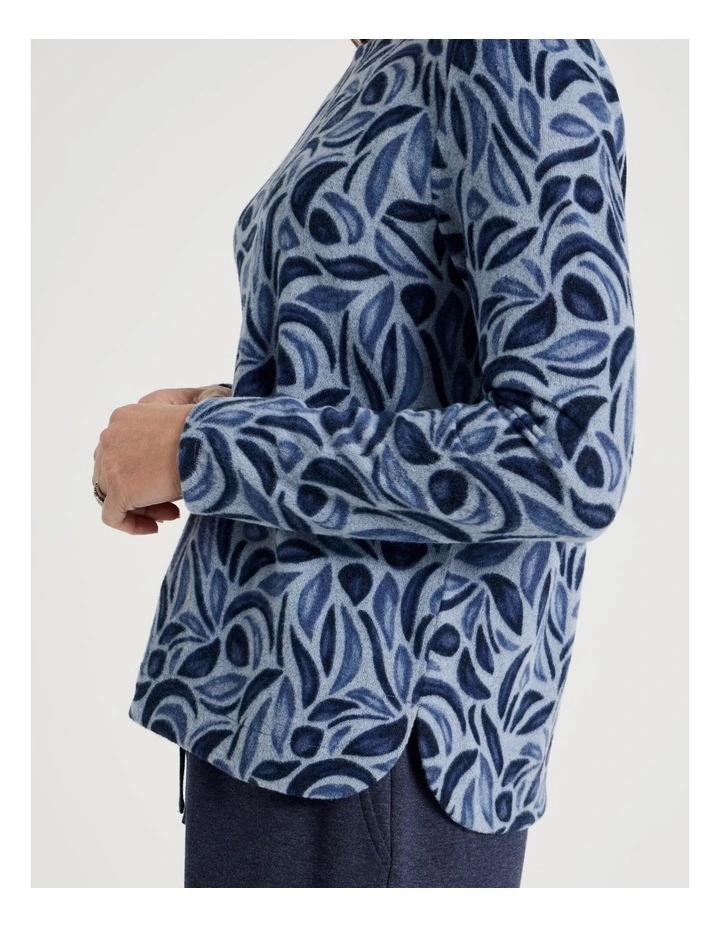 Long Sleeve Soft Touch Tee With Crew Neck in Blue Buds Print image 2