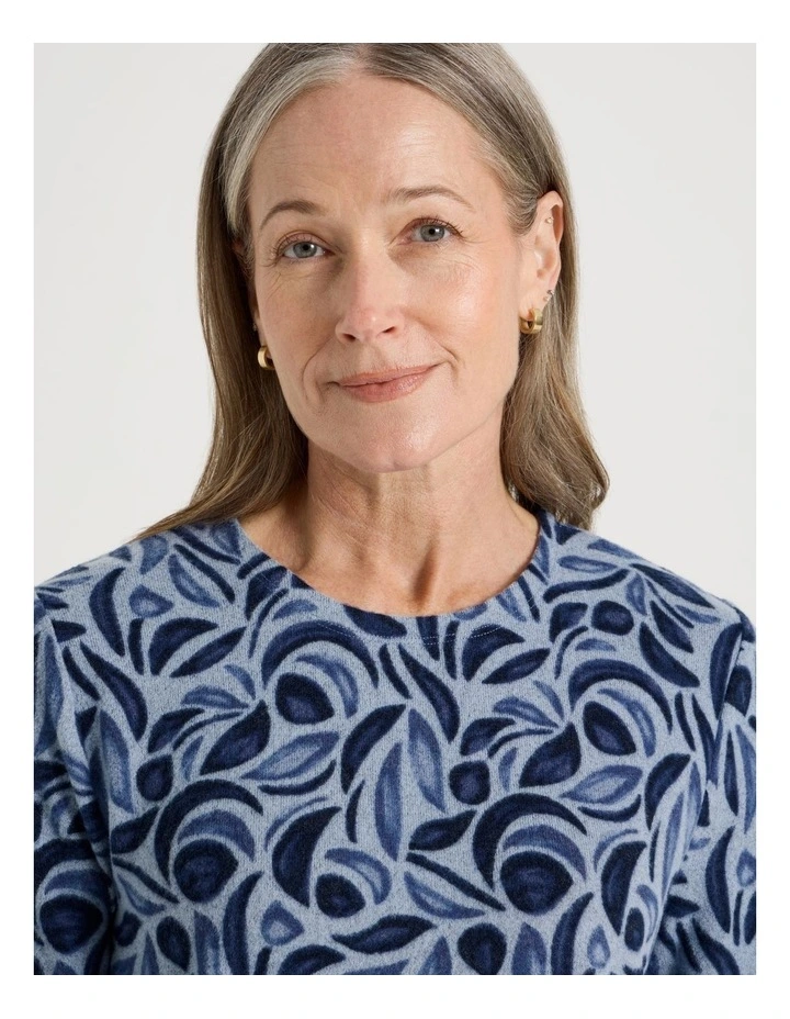 Long Sleeve Soft Touch Tee With Crew Neck in Blue Buds Print image 4