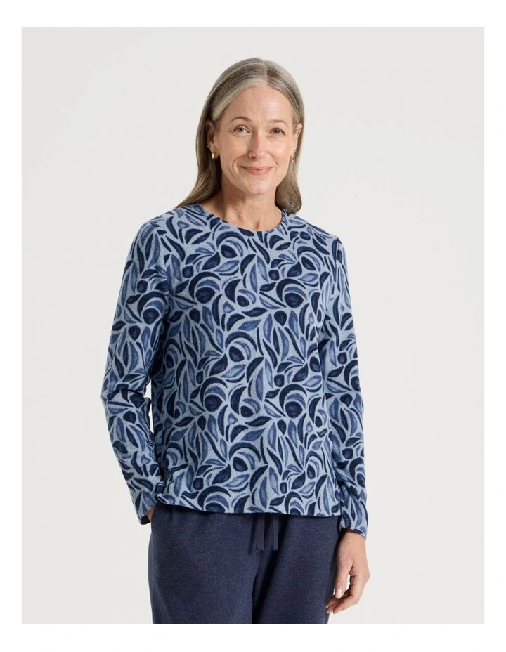 Long Sleeve Soft Touch Tee With Crew Neck in Blue Buds Print image 5