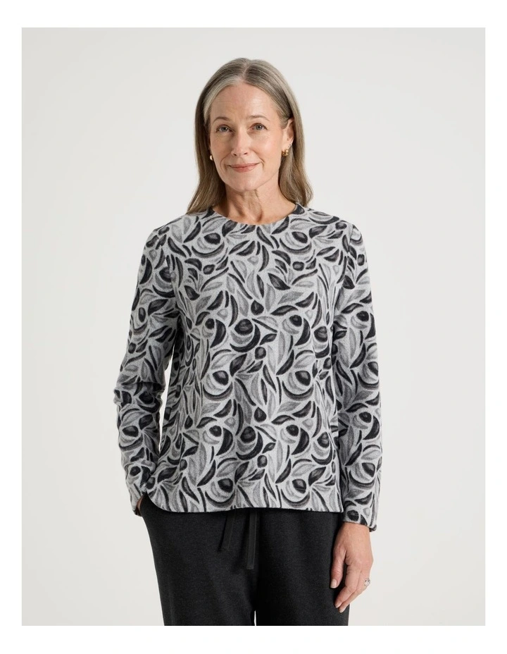 Long Sleeve Soft Touch Tee With Crew Neck in Charcoal Buds Print image 1