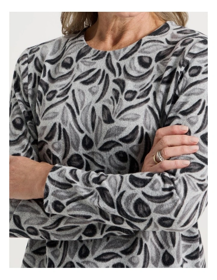 Long Sleeve Soft Touch Tee With Crew Neck in Charcoal Buds Print image 3