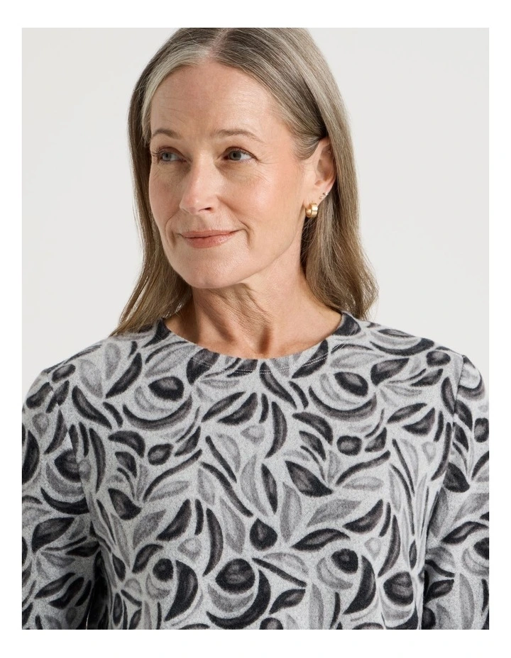 Long Sleeve Soft Touch Tee With Crew Neck in Charcoal Buds Print image 4