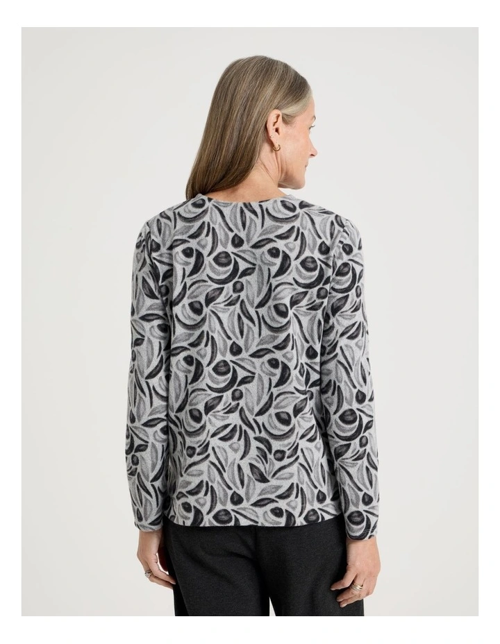 Long Sleeve Soft Touch Tee With Crew Neck in Charcoal Buds Print image 5