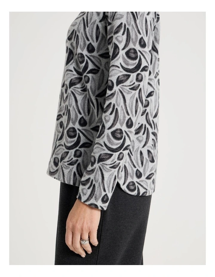 Long Sleeve Soft Touch Tee With Crew Neck in Charcoal Buds Print image 6