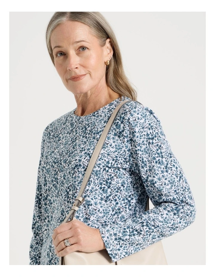 Long Sleeve Wardrobe Staple Tee in Smoke Blue Ditsy Floral Print image 2