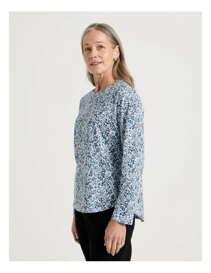 Long Sleeve Wardrobe Staple Tee in Smoke Blue Ditsy Floral Print image 4