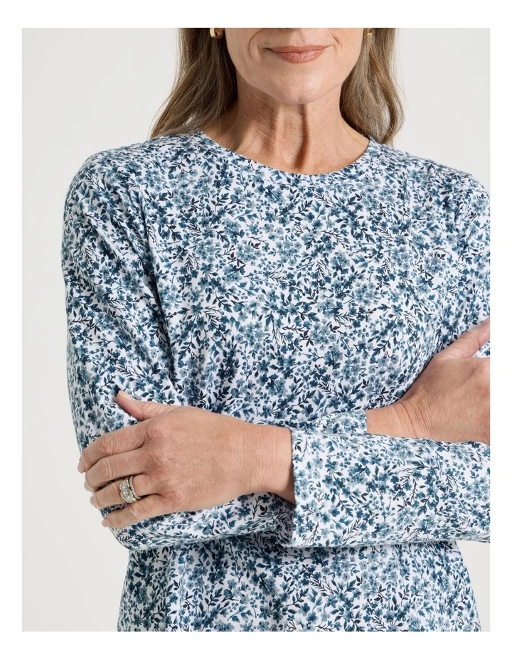 Long Sleeve Wardrobe Staple Tee in Smoke Blue Ditsy Floral Print image 5