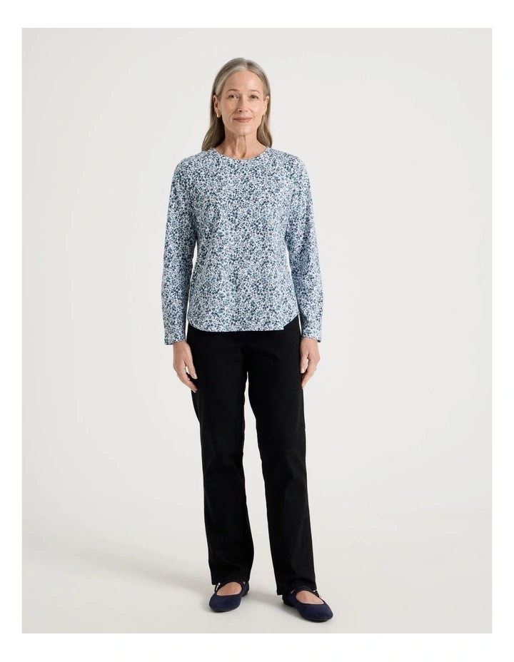 Long Sleeve Wardrobe Staple Tee in Smoke Blue Ditsy Floral Print image 7
