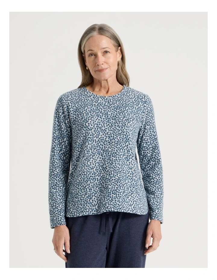 Long Sleeve Soft Touch Tee With Crew Neck in Teal Abstract Spot image 3