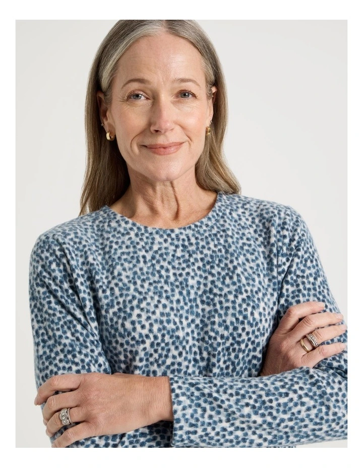 Long Sleeve Soft Touch Tee With Crew Neck in Teal Abstract Spot image 5