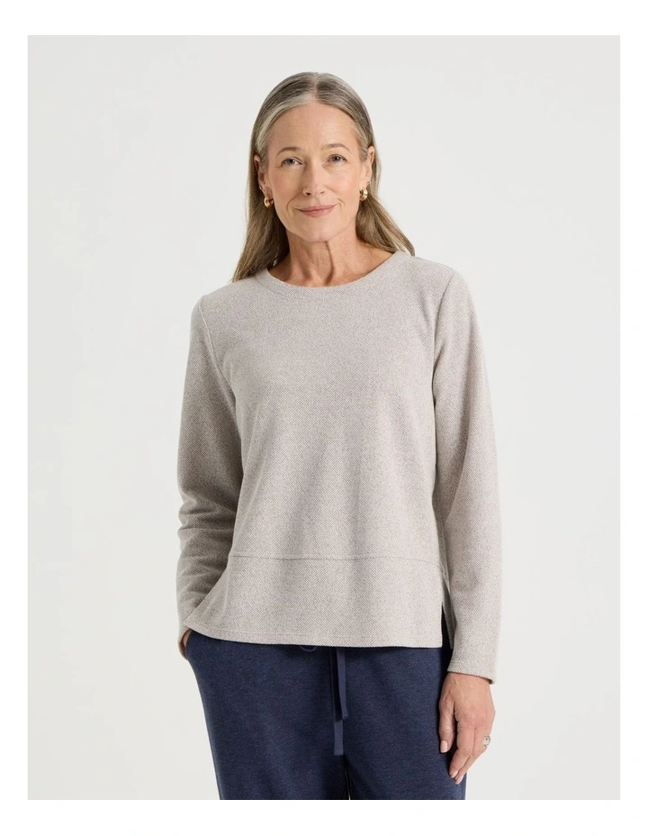 Long Sleeve Tee With Forward Seam in Stone and Ivory image 3