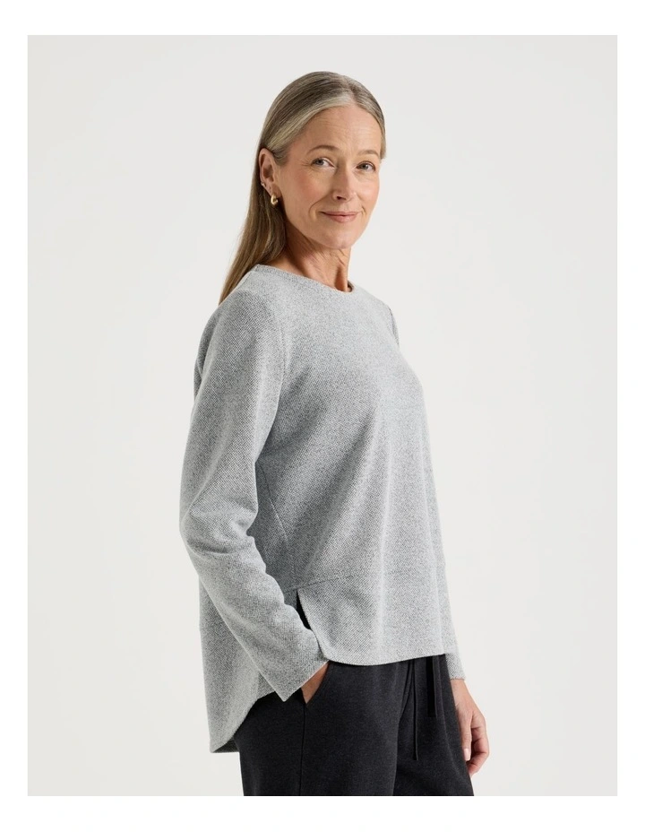 Long Sleeve Tee With Forward Seam in Black and Ivory image 2