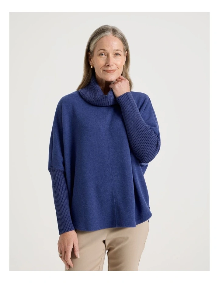 Rib Sleeve Circle Sweat in Cobalt Marle image 1