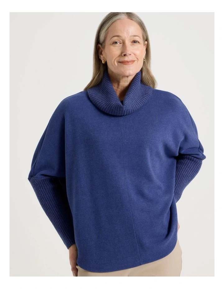 Rib Sleeve Circle Sweat in Cobalt Marle image 4