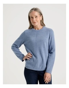 Cable Front Jumper With Plaited Neck Band in Denim Blue
