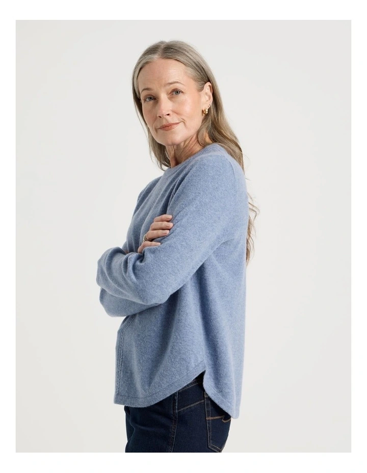 Cable Front Jumper With Plaited Neck Band in Denim Blue image 4