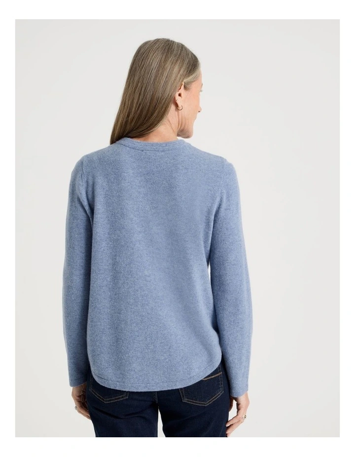 Cable Front Jumper With Plaited Neck Band in Denim Blue image 6