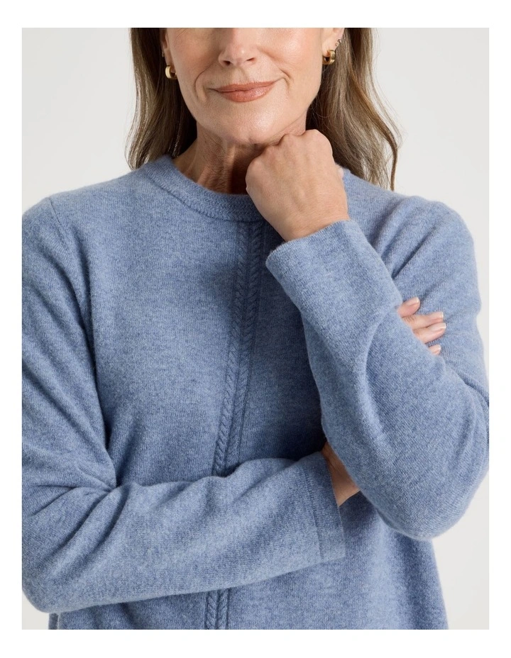 Cable Front Jumper With Plaited Neck Band in Denim Blue image 7