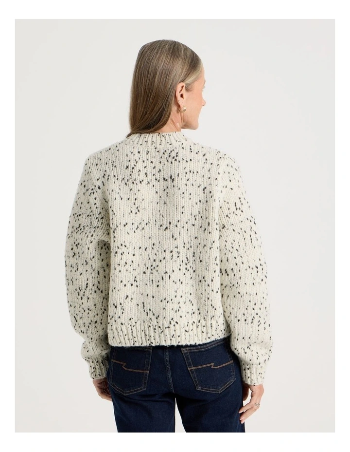 Chunky Cardigan With Pocket Flaps in Ivory With Black Flecks image 6