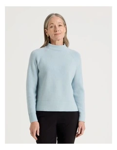 Stand Collar Raglan Sleeve Jumper in Fog